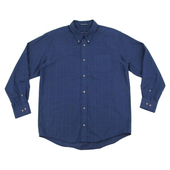 Knightsbridge Wrinkle Resistant Dress Shirt M – Navy Blue Plaid Button Down - Picture 4 of 12